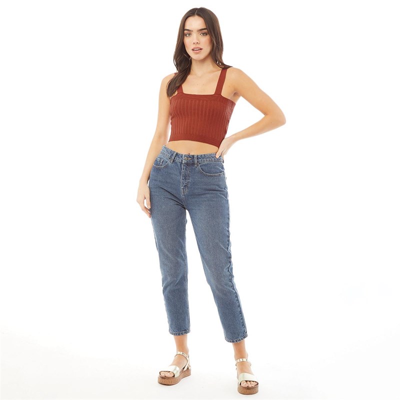 Brave Soul Womens Tilly Knitted Crop Top Rust