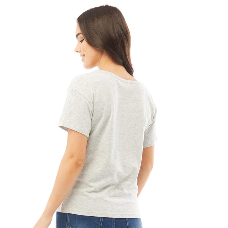 Brave Soul Womens Sonny V Neck T-Shirt Grey Marl