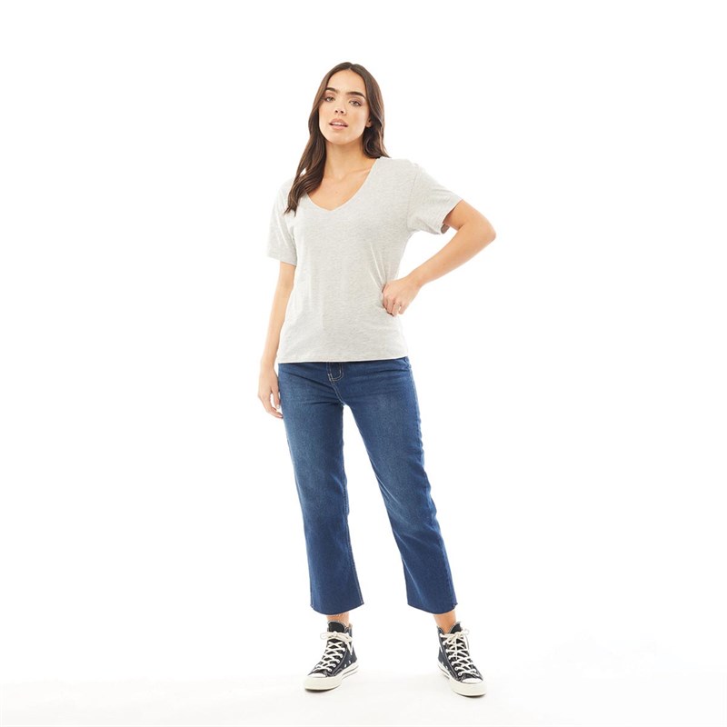 Brave Soul Womens Sonny V Neck T-Shirt Grey Marl