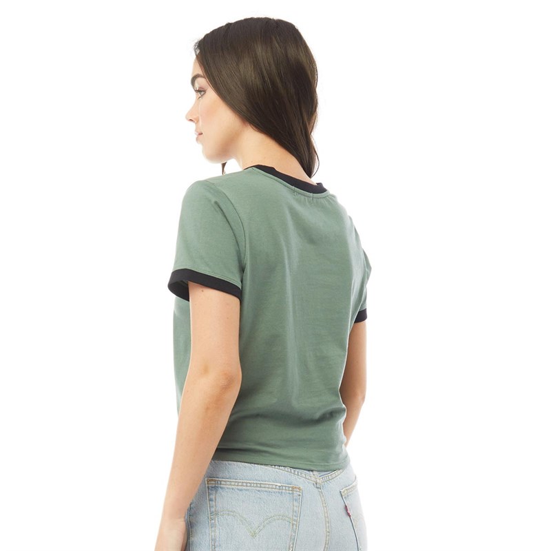 Brave Soul Womens Erika Knot Front T-Shirt Khaki/Black