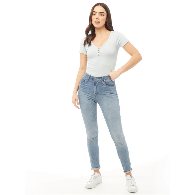 Brave Soul Womens Georgia V Neck Bodysuit Powder Blue