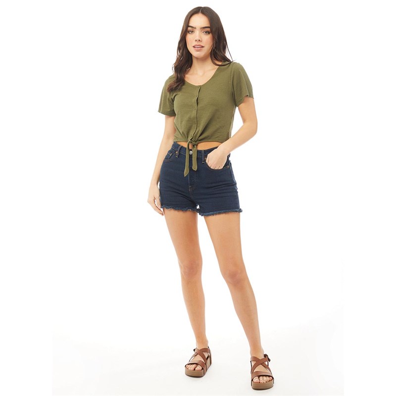 Brave Soul Womens Tyene Tire Front Crop Top Khaki