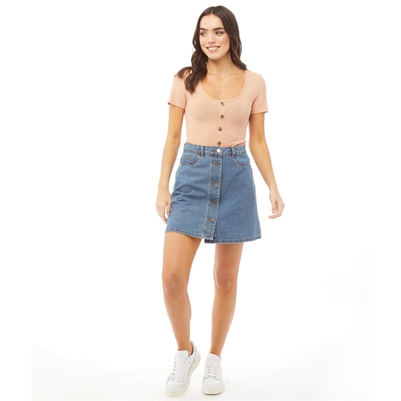 Brave Soul Womens Polly Scoop Neck T-Shirt Almond