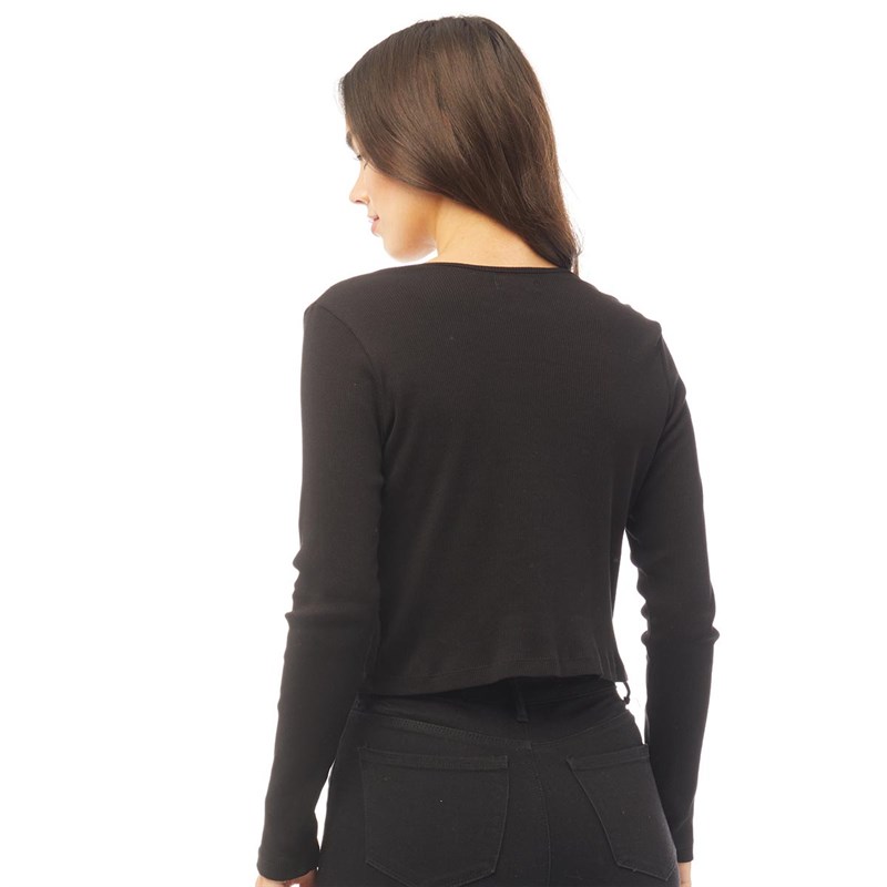 Brave Soul Womens Rita Long Sleeve Tie Top Black