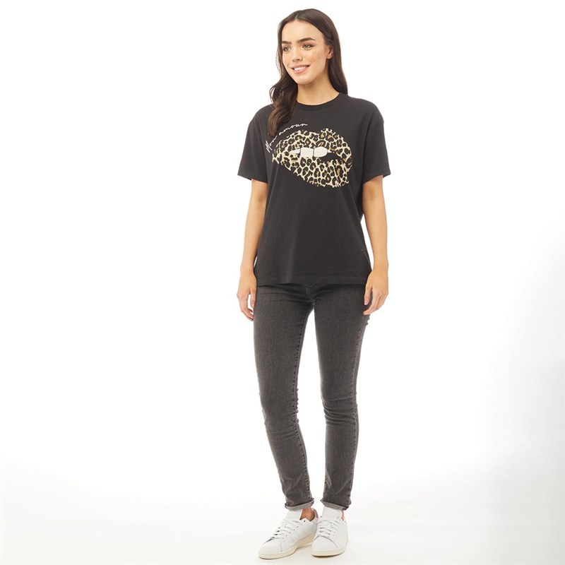 Brave Soul Womens Amor Oversized T-Shirt Black