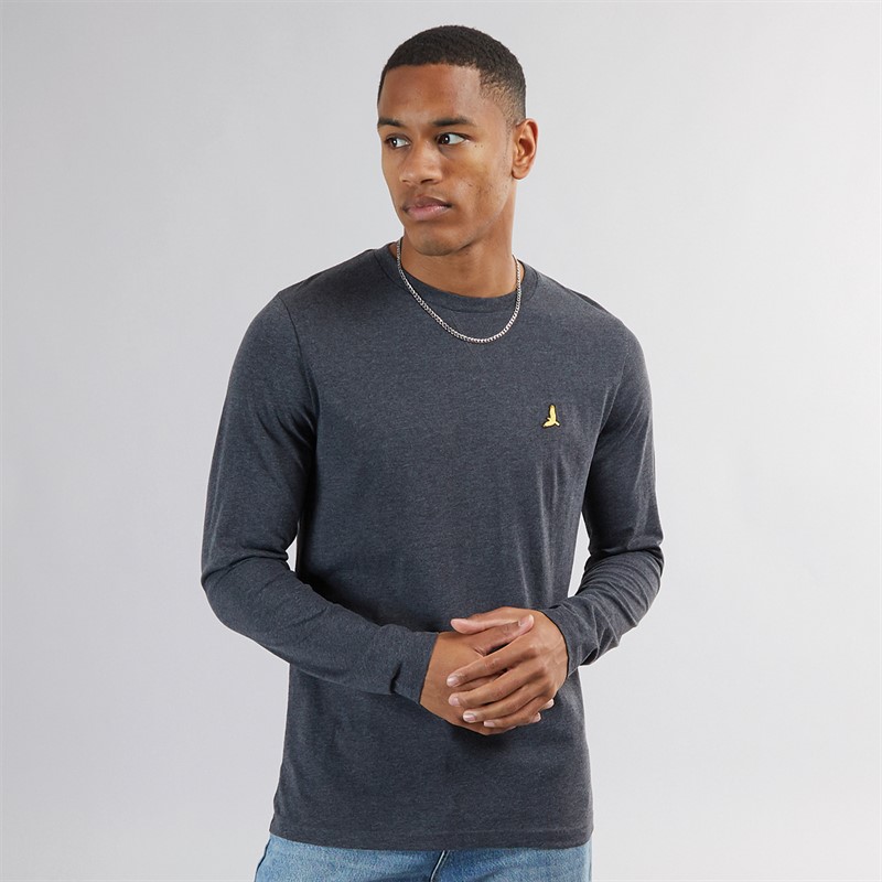 Brave Soul T-shirt à manches longues Homme Franz, col rond, Gris anthracite Chiné/Gris Clair Chiné