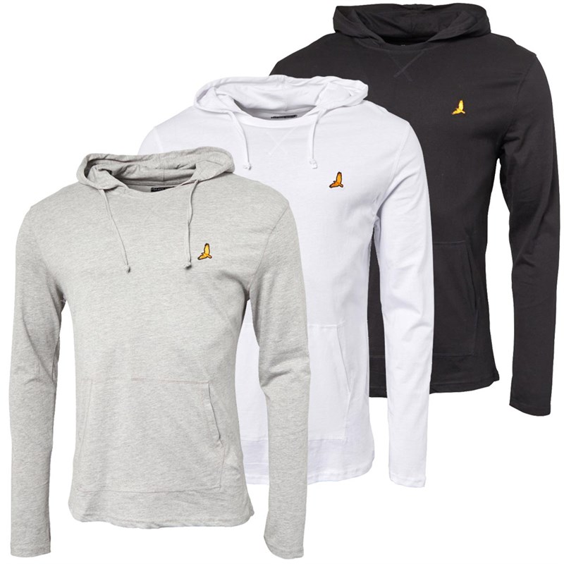 Brave Soul Mens Salazar Three Pack Hoodies Black/White/Light Grey Melange