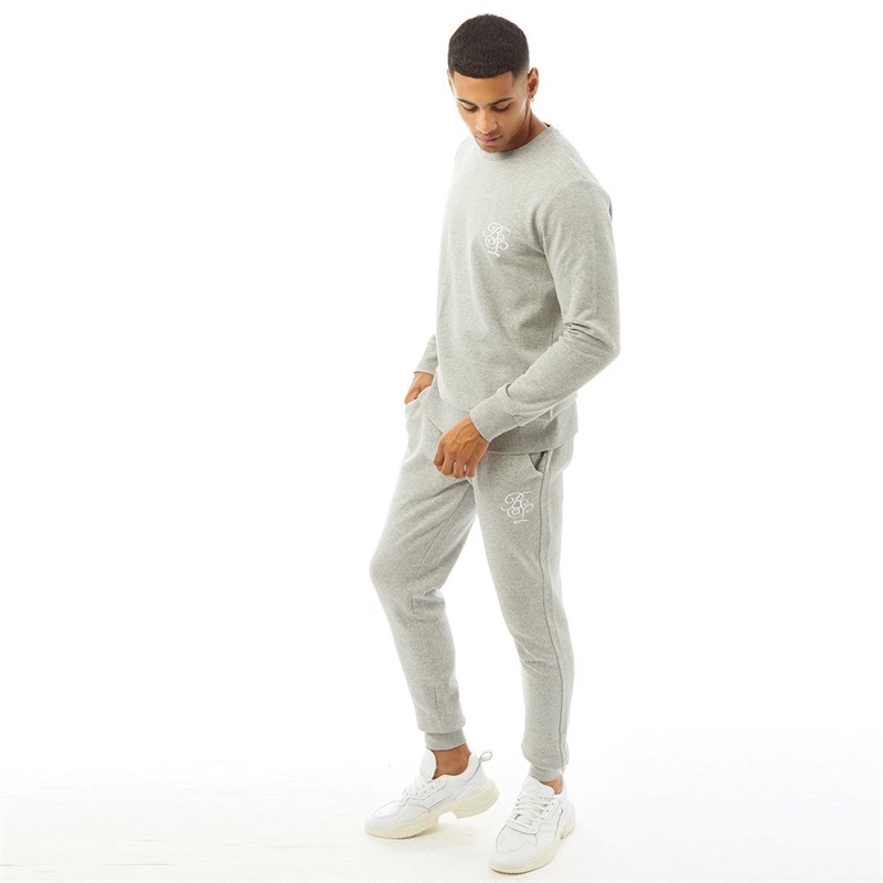 Brave Soul Mens Knight Joggers Light Grey Melange/White