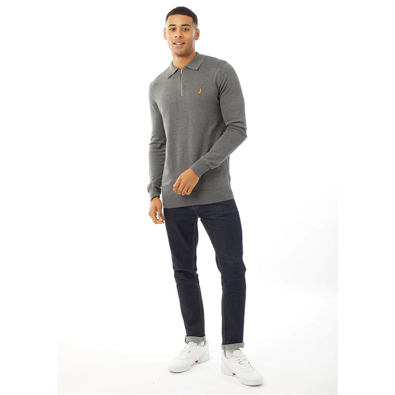 Brave Soul Mens CharltonB Knitted Collar Jumper Dark Grey Marl