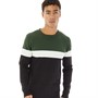 Brave Soul Mens Maxoff Knitted Crew Neck Jumper Jet Black/Vintage White/Bottle Green