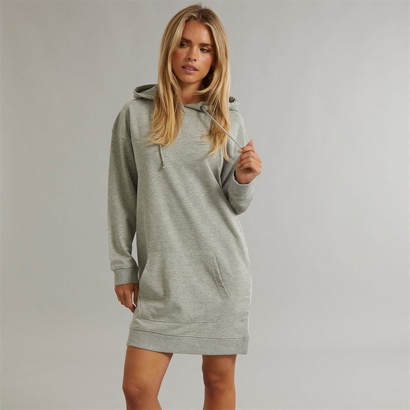 Brave Soul Womens Raku Hooded Sweat Dress Grey Marl