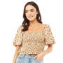 Brave Soul Womens Claire Puff Sleeve Crop Top Red Floral Combo