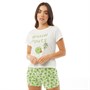 Brave Soul Womens Christmas Brussel Shortsie Pyjama Set White/Green