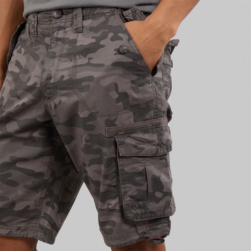 Brave Soul Mens George Camo Cargo Shorts Grey Camo