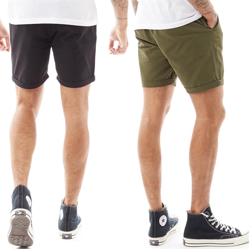 Brave Soul Mens Paul Two Pack Chino Shorts Black/Khaki