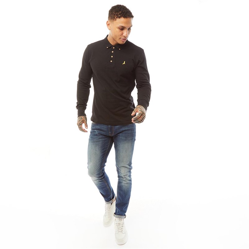 Brave Soul Mens General Long Sleeve Polo Top Jet Black