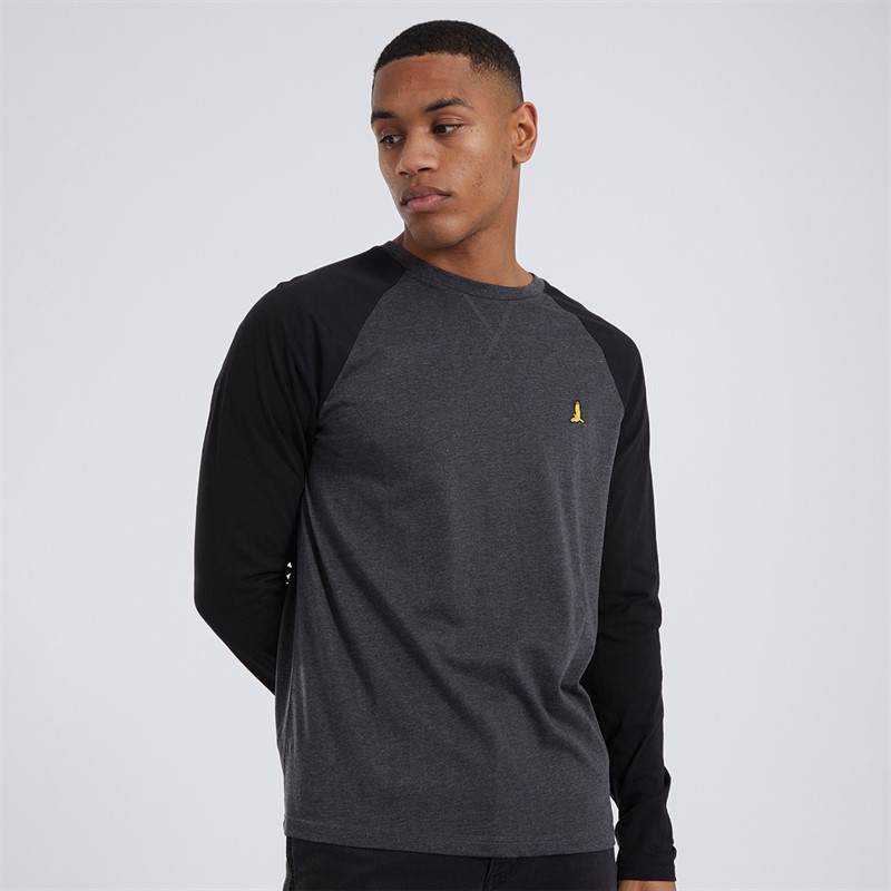 Brave Soul Mens Trent Long Sleeve Top Dark Charcoal Marl/Jet Black