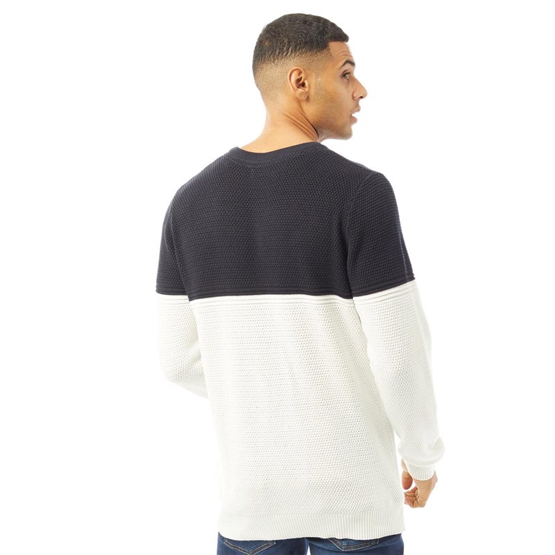 Brave Soul Mens Kepler Crew Neck Jumper Midnight Navy/Vintage White