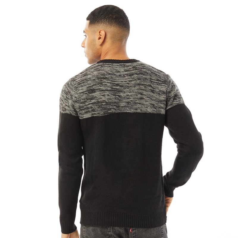 Brave Soul Mens Roland Crew Neck Jumper Black/Black/Grey