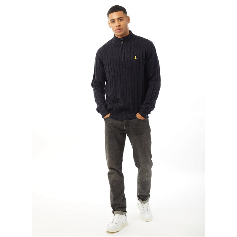 Brave Soul Mens Augustan Quarter Zip Funnel Neck Jumper Midnight Navy