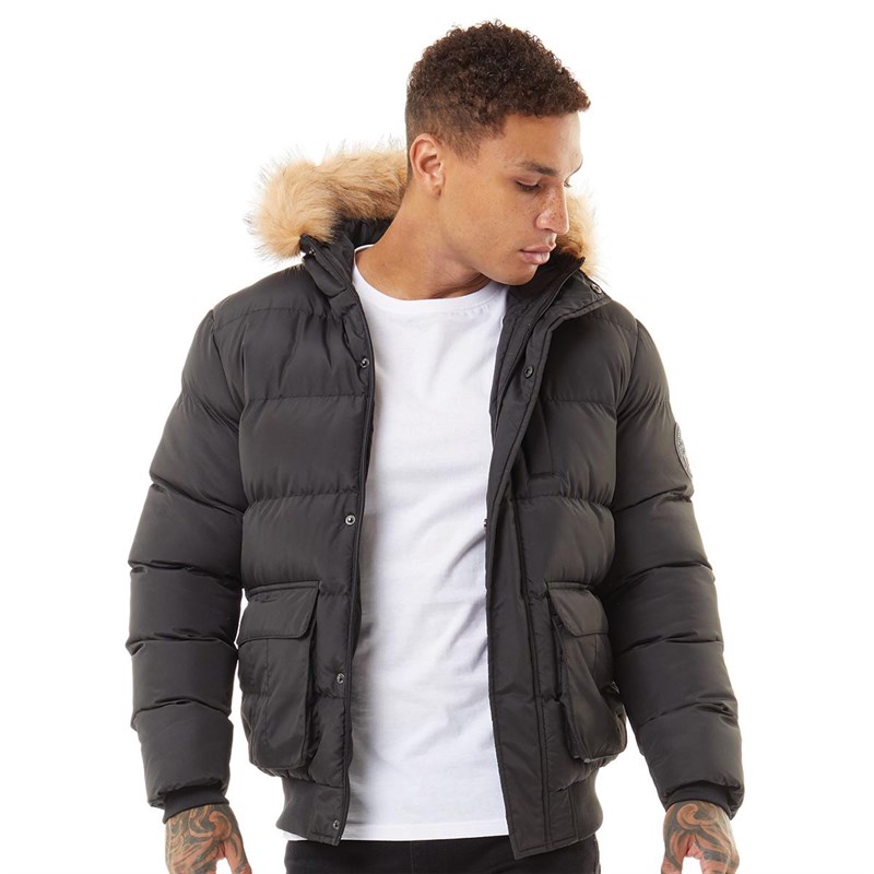 Mens padded coat with fur hood sale