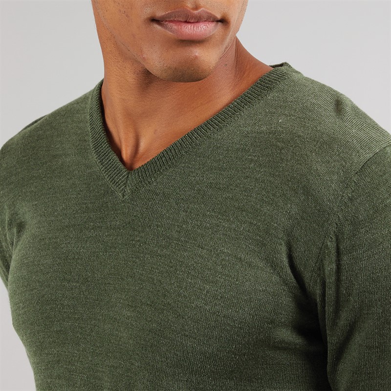 Brave Soul Mens Celestial V Neck Jumper Khaki Mix