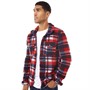 Brave Soul Mens Zyron Full Zip Checked Borg Sweatshirt Red/White/Navy