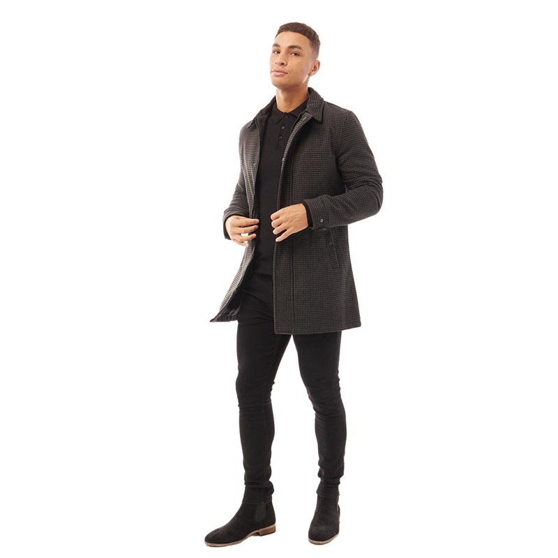 Brave Soul Mens Ziv Long Jacket Grey Check