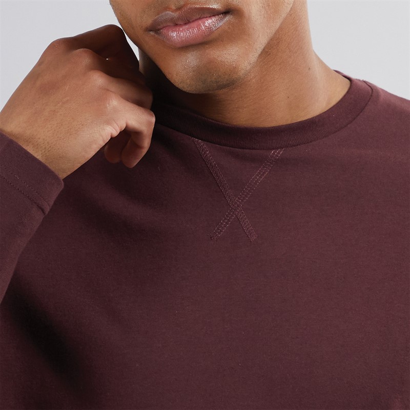 Brave Soul Langarm T-Shirt Herren Supreme Rundhals Burgund
