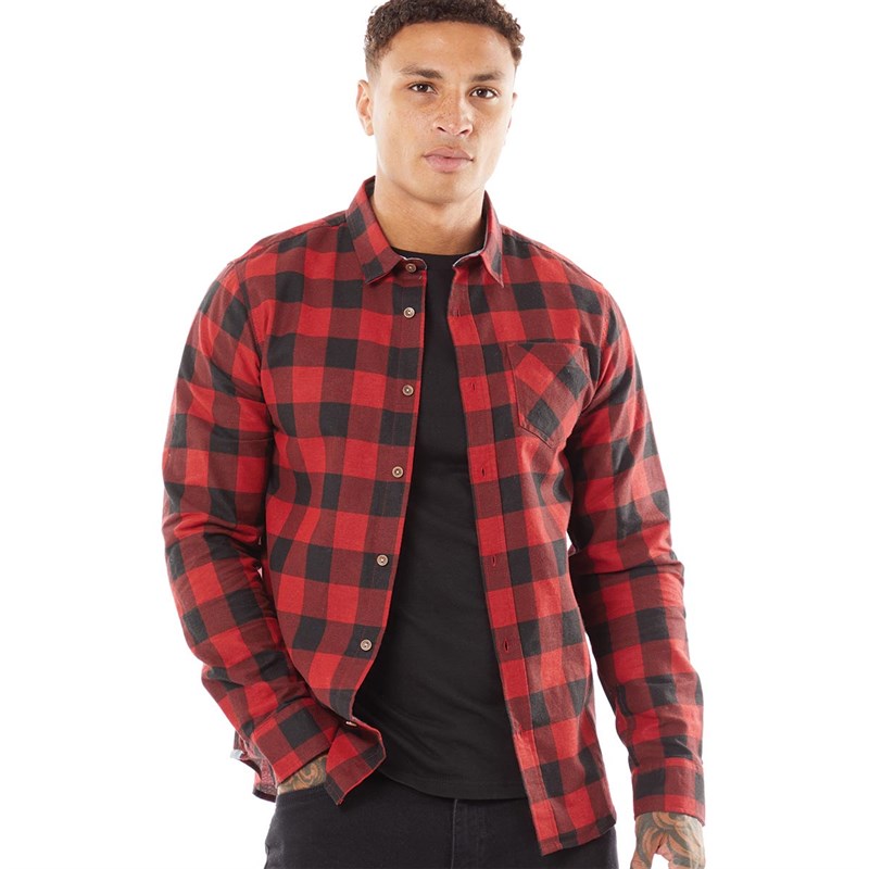 Buy Brave Soul Mens Jack Checked Long Sleeve Shirt Red/Black