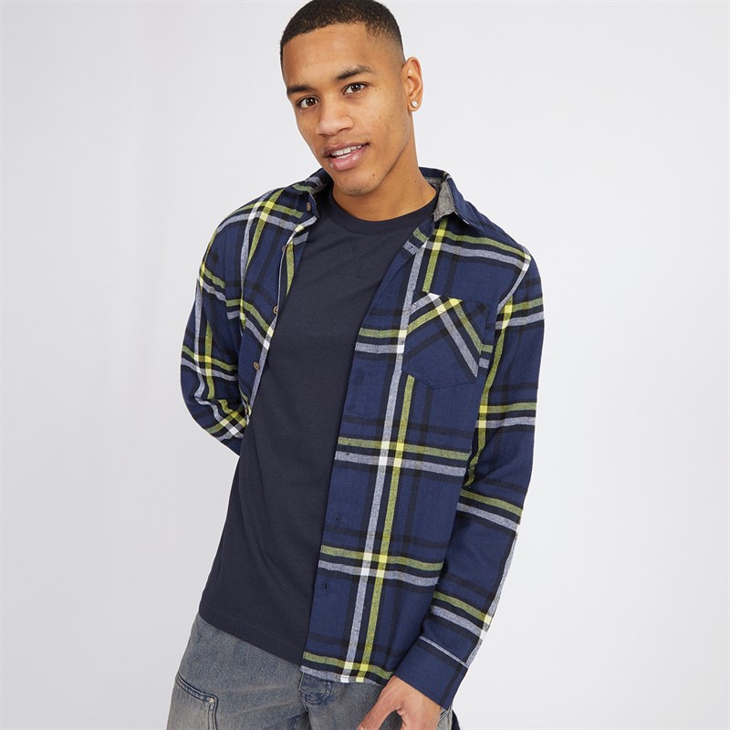 Brave Soul Mens Arnault Checked Long Sleeve Shirt Navy Check