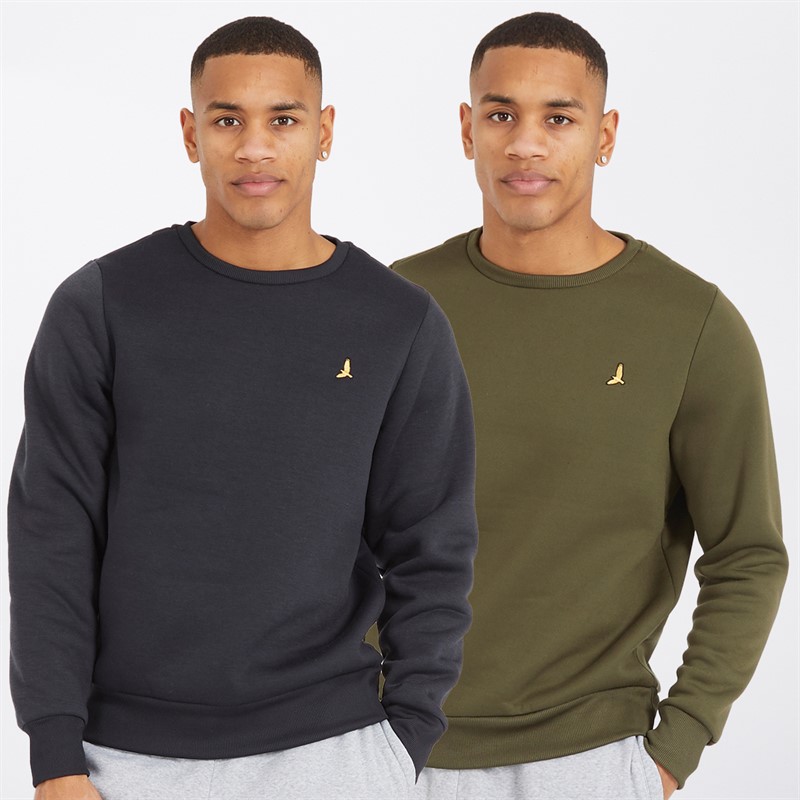 Buy Brave Soul Mens Winston Two Pack Sweatshirts Navy/Khaki