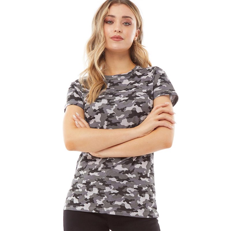 Brave Soul Womens Dis T-Shirt Charcoal Camo