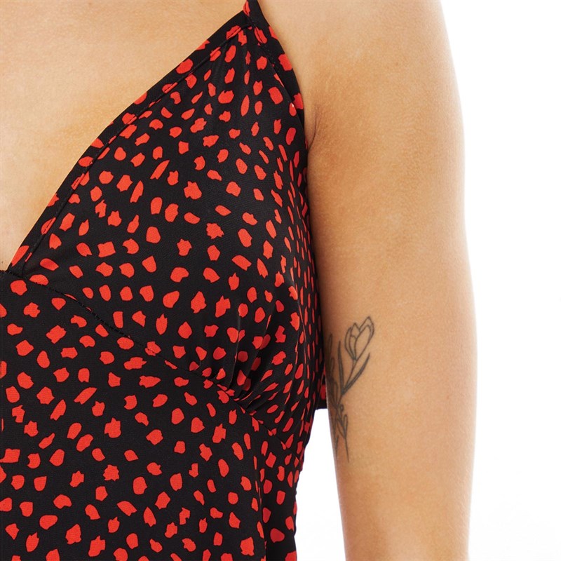 Brave Soul Womens Peri Jumpsuit Black/Red Spot