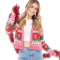 Brave Soul Womens Figgy Christmas Cardigan Pink/Multi