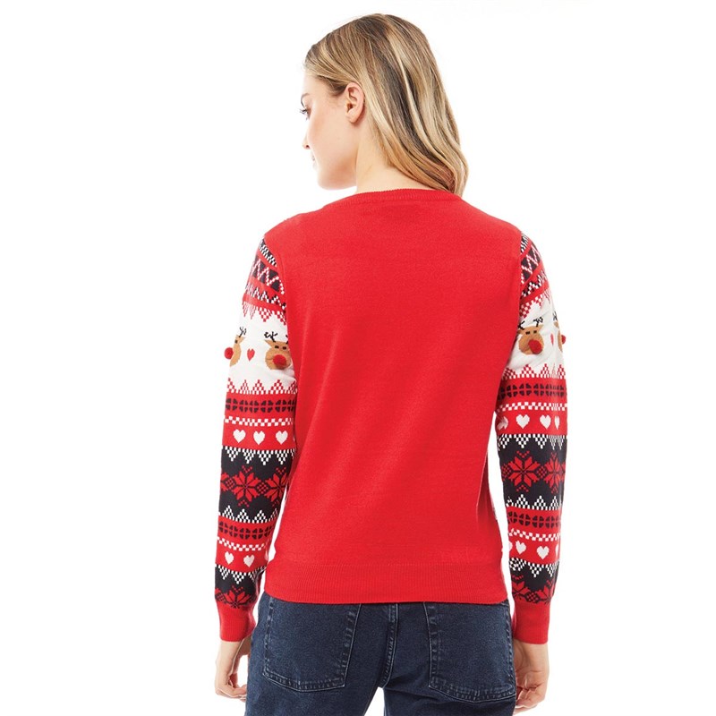 Buy Brave Soul Womens Kelsey Christmas Jumper Red/Multi