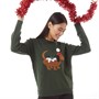 Brave Soul Womens Yule Dog Christmas Jumper Deep Green