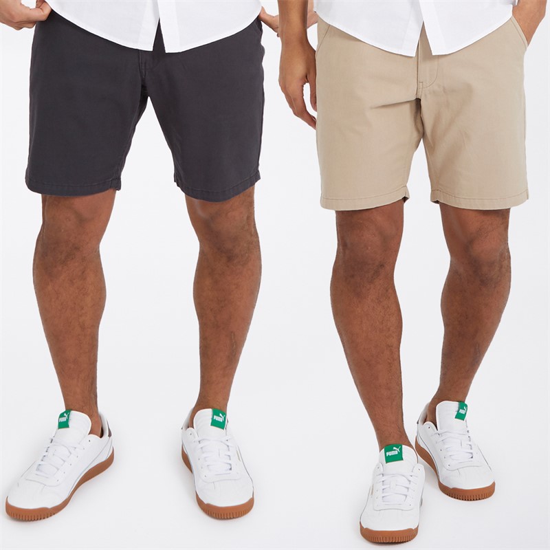 Brave Soul Mens Hansen Two Pack Chino Shorts Navy/Stone