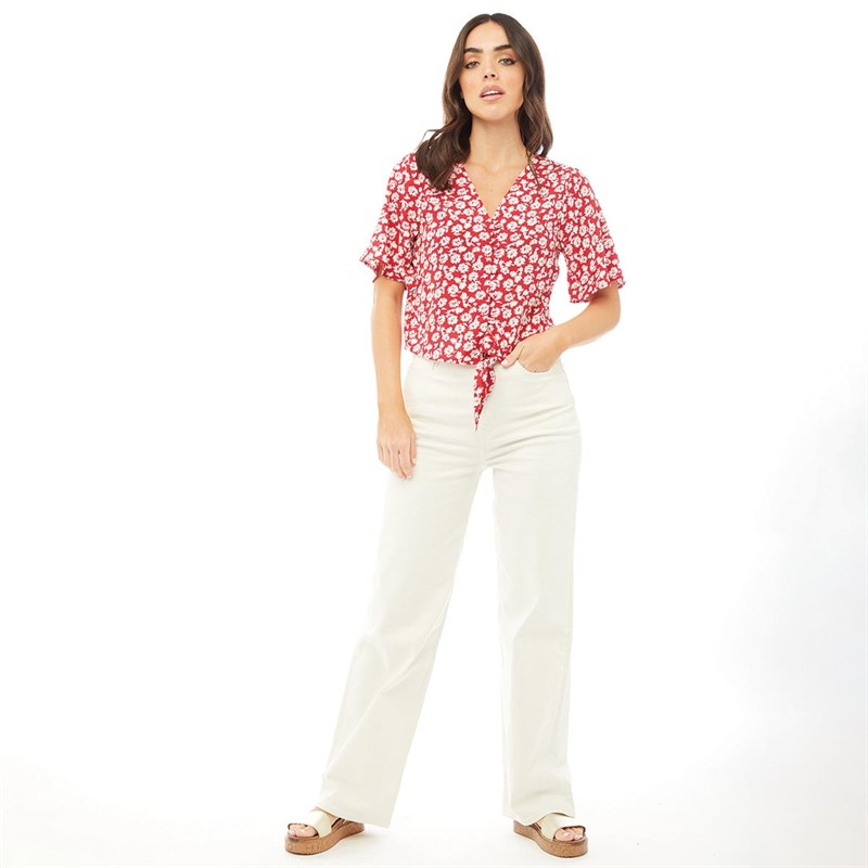 Brave Soul Womens Delia Floral Print Blouse Red Floral Combo