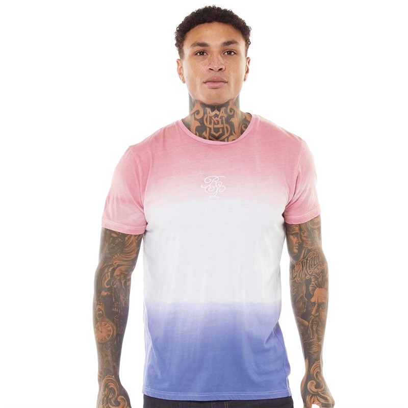 Brave Soul Mens Blend T-Shirt Coral/White/Blue