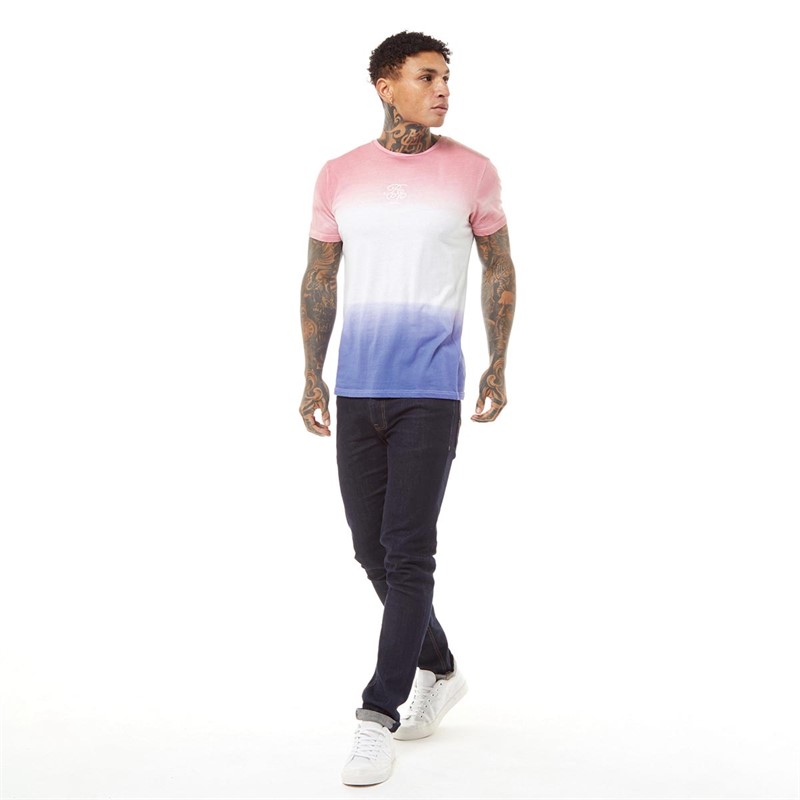 Brave Soul Mens Blend T-Shirt Coral/White/Blue