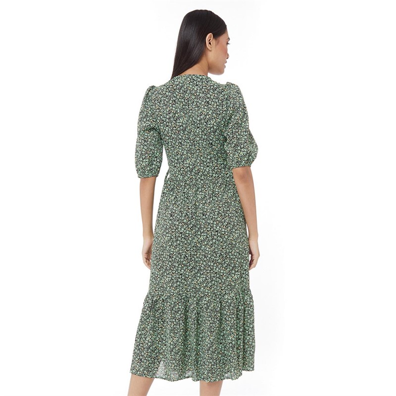 Brave Soul Womens Ellen Midi Dress Black/Green