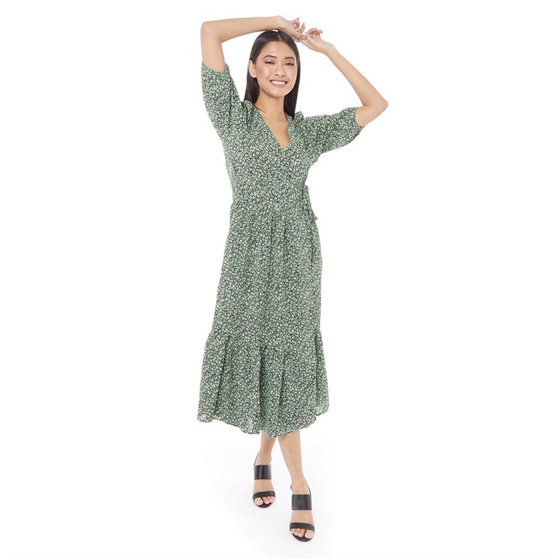 Brave Soul Womens Ellen Midi Dress Black/Green