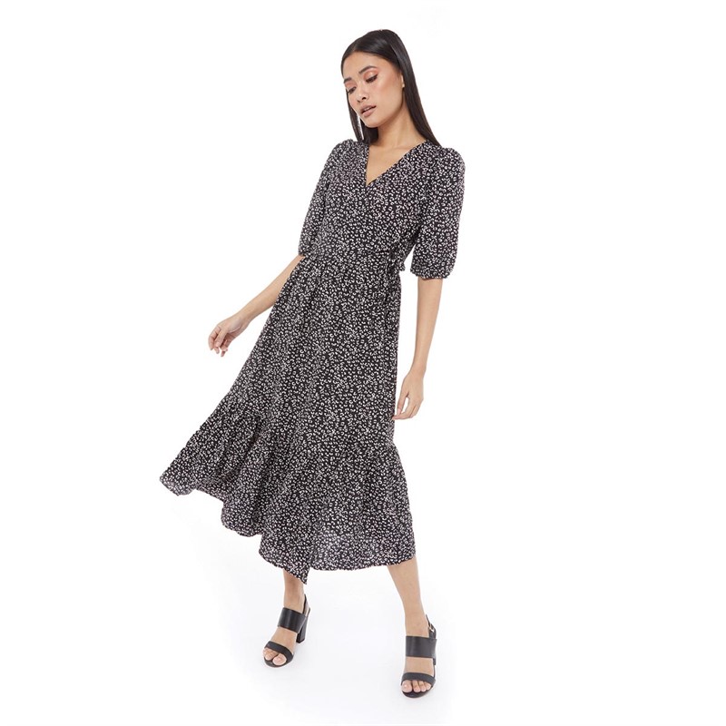 Brave Soul Womens Nanci Wrap Dress Black/White