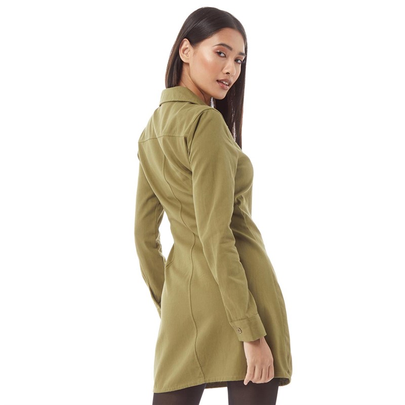 Brave Soul Womens Seema Utility Dress Khaki