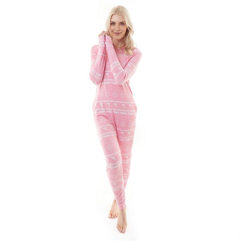 Buy Brave Soul Womens Snowy Christmas Onesie Pink