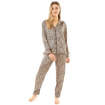 Brave Soul Womens Leah Long Pants Pyjamas Brown/Leopard