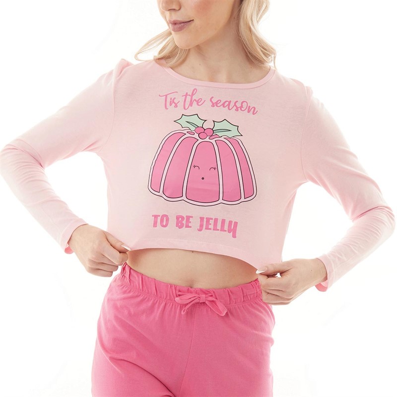 Brave Soul Womens Jelly Christmas Shortsie Pyjamas Pink