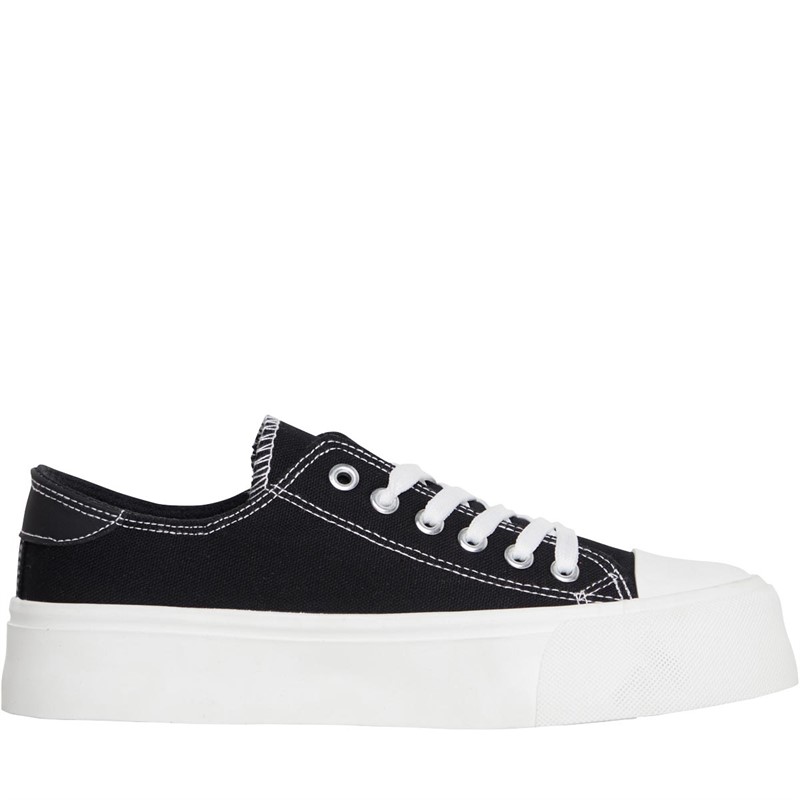 Brave Soul Womens Lolly Chunky Canvas Pumps Black/White