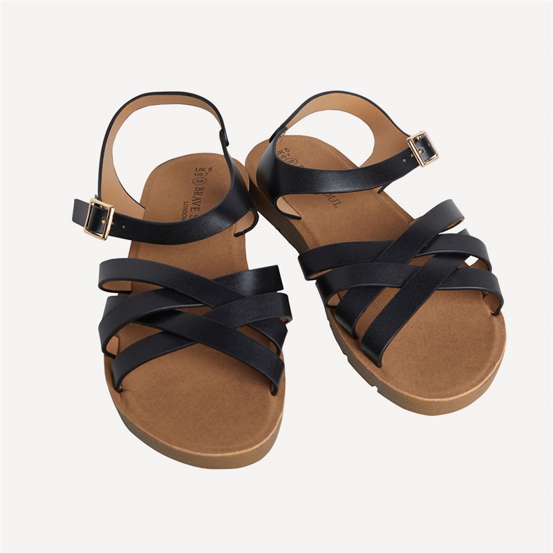 Brave Soul Womens Aria Ankle Strap Sandals Black